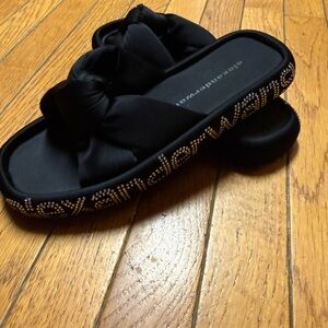 Alexander Wang Black Satin and Rhinestone Sandals